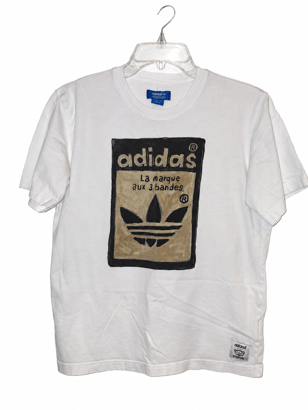 Y2K Retro Adidas Originals T-Shirt Trefoil Unisex Size Medium White Graphic